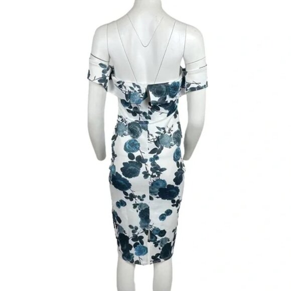 Floral Bodycon Midi Dress White/Blue - Picture 3 of 3